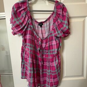 Torrid Pink and Green Plaid Blouse